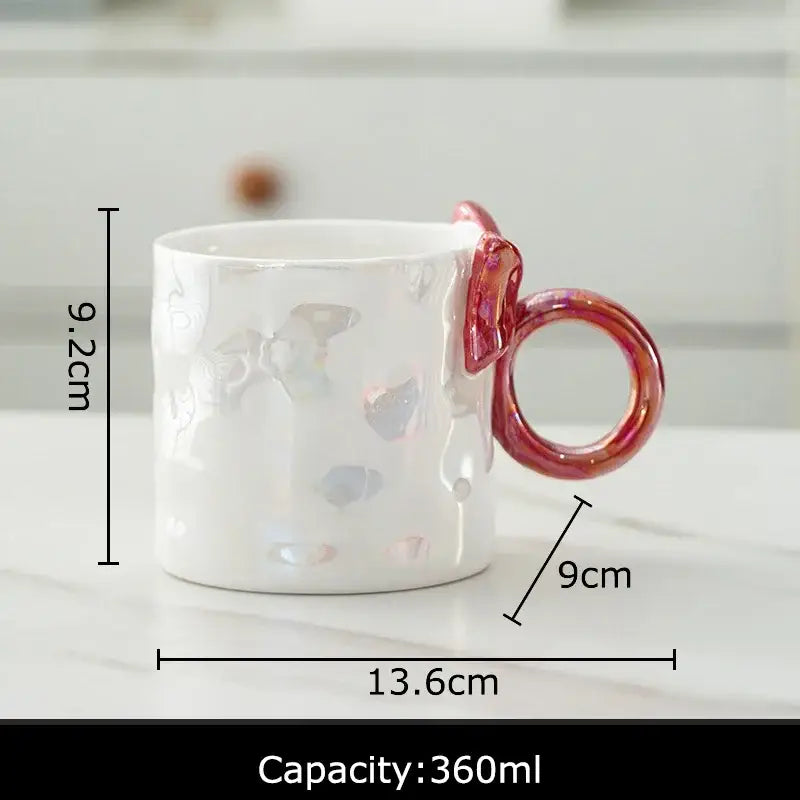 Iridescent heart bowknot glazed coffee mug dining room tea cup