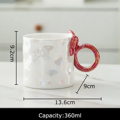 Iridescent heart bowknot glazed coffee mug dining room tea cup