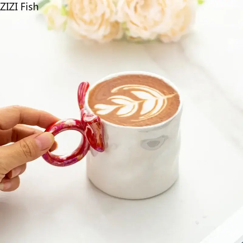 Iridescent heart bowknot glazed coffee mug dining room tea cup