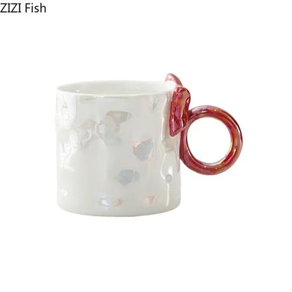 Iridescent heart bowknot glazed coffee mug dining room tea cup