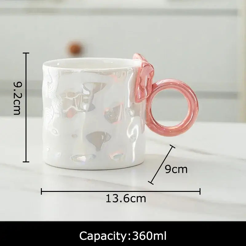 Iridescent heart bowknot glazed coffee mug dining room tea cup