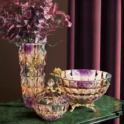 Iris crystal glass gold leaf dessert bowl dining room ornate feet
