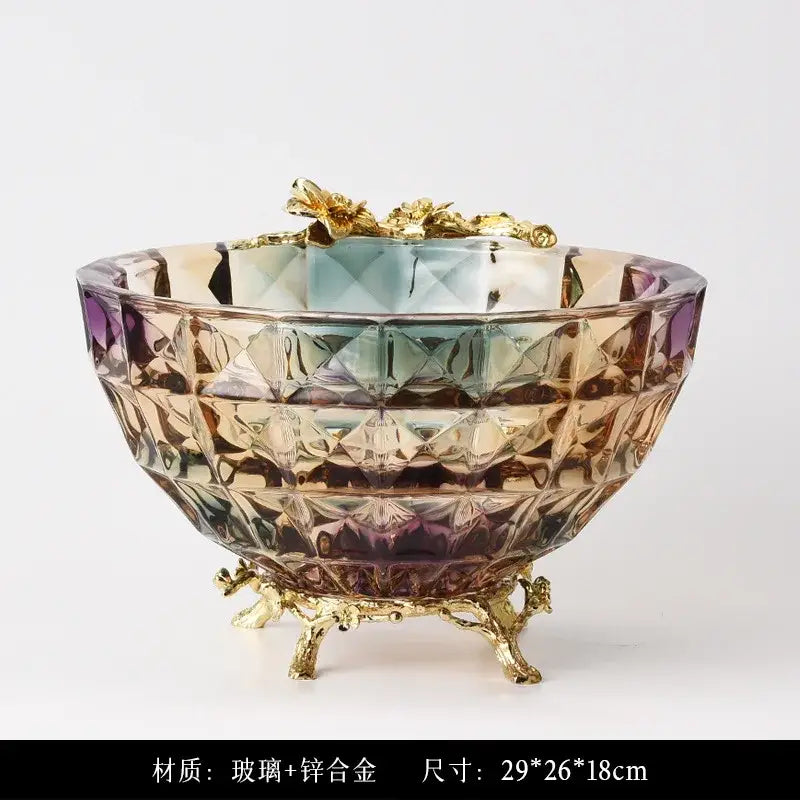 Iris crystal glass gold leaf dessert bowl dining room ornate feet