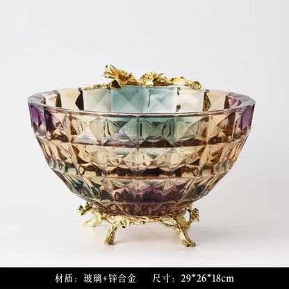 Iris crystal glass gold leaf dessert bowl dining room ornate feet