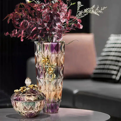 Iris crystal glass gold leaf dessert bowl dining room ornate feet