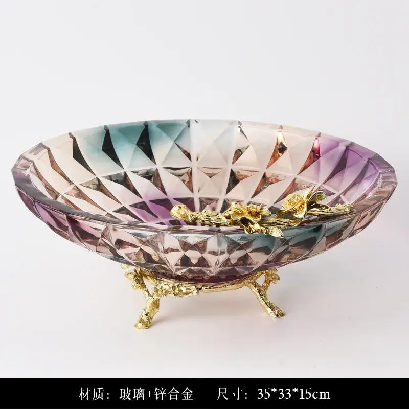 Iris crystal glass gold leaf dessert bowl dining room ornate feet