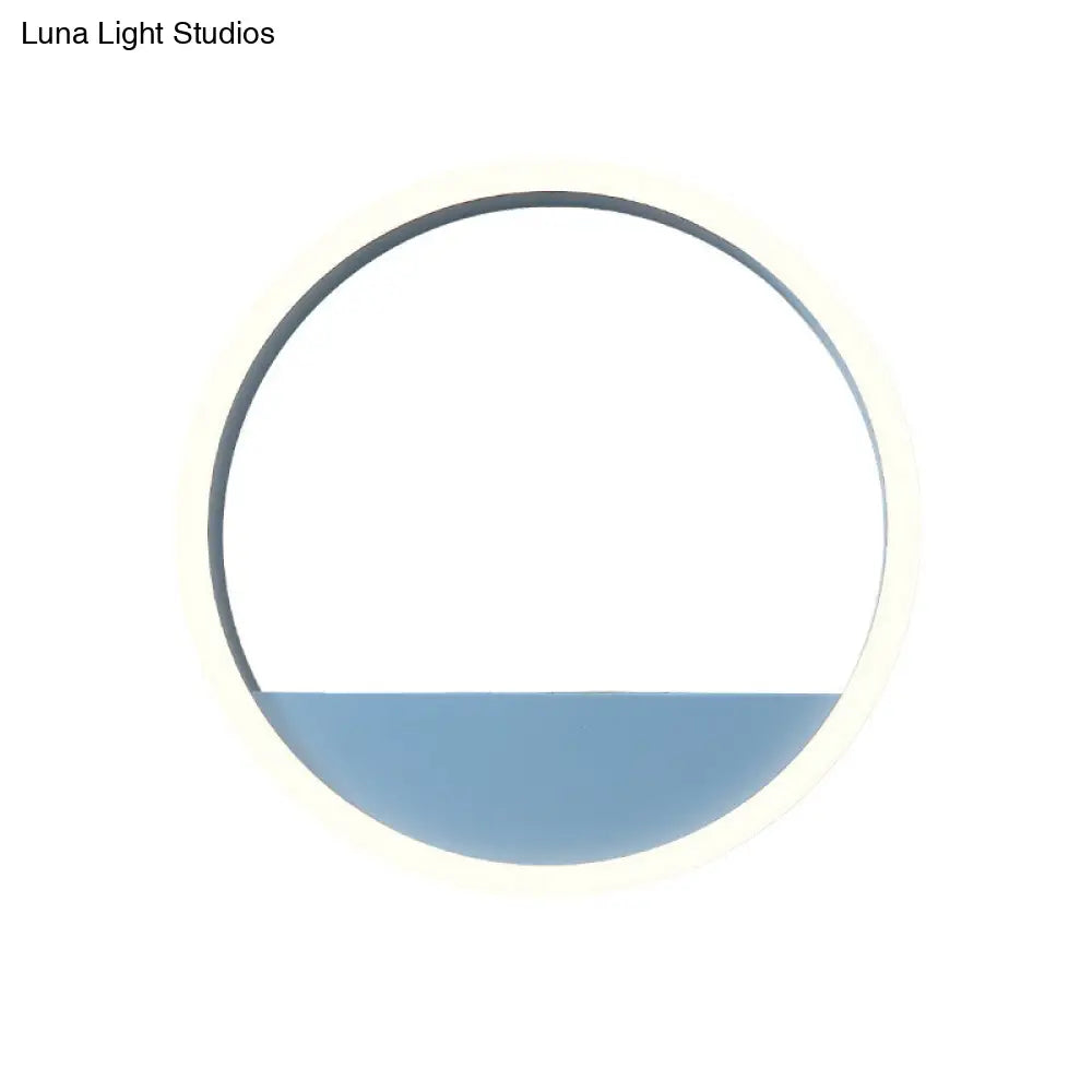 DecorBites™ Iron Hoop Flush Mount Wall Light: Macaron Pink/Blue, 12"/16" Wide LED Sconce with Storage Rack – Warm/White Light