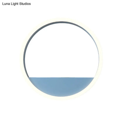 DecorBites™ Iron Hoop Flush Mount Wall Light: Macaron Pink/Blue, 12"/16" Wide LED Sconce with Storage Rack – Warm/White Light