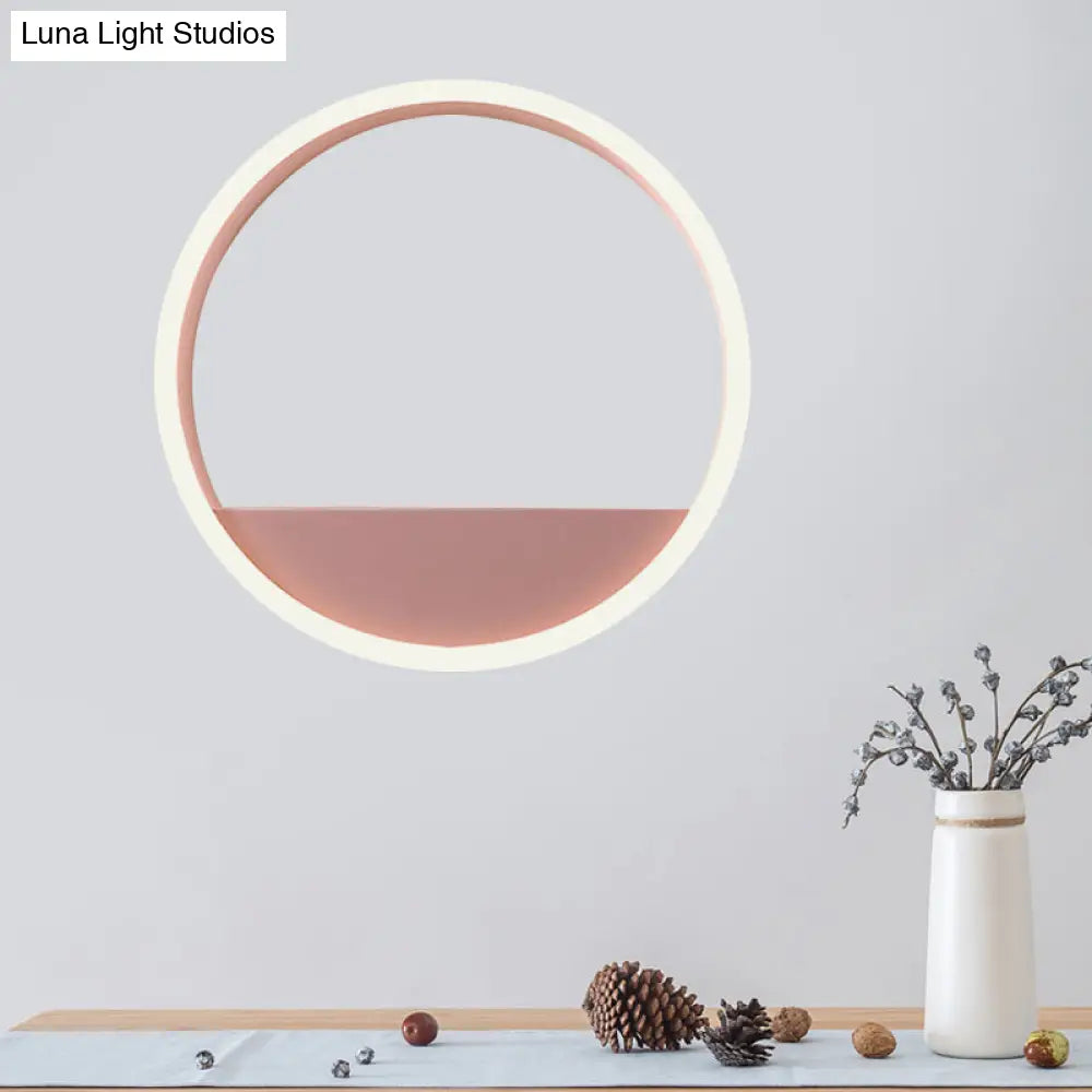 DecorBites™ Iron Hoop Flush Mount Wall Light: Macaron Pink/Blue, 12"/16" Wide LED Sconce with Storage Rack – Warm/White Light