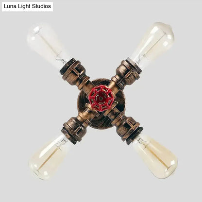 DecorBites™ Iron Industrial-Style 4-Light Bronze Semi Flush Mount with Burst Pipe Foyer Ceiling Design
