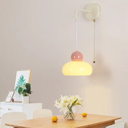 Iron nordic led wall light cream & pink bedroom lamp with pull chain