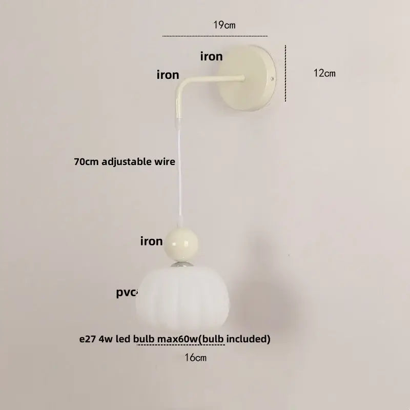 Iron nordic led wall light cream & pink bedroom lamp with pull chain