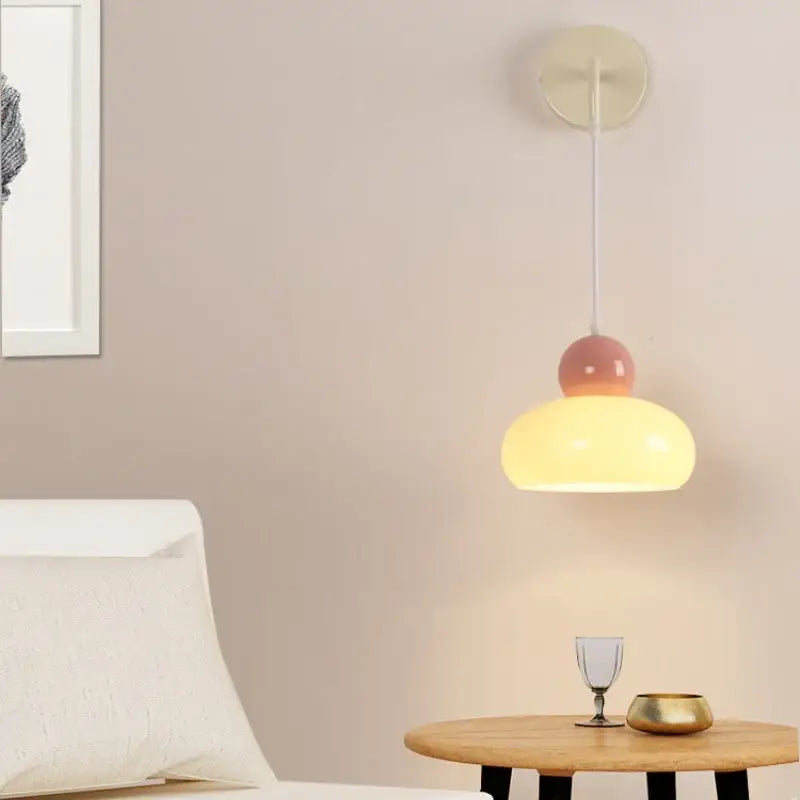 Iron nordic led wall light cream & pink bedroom lamp with pull chain