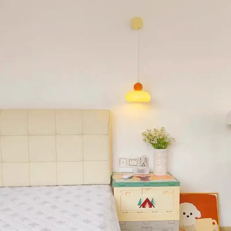Iron nordic led wall light cream & pink bedroom lamp with pull chain