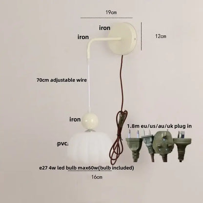 Iron nordic led wall light cream & pink bedroom lamp with pull chain