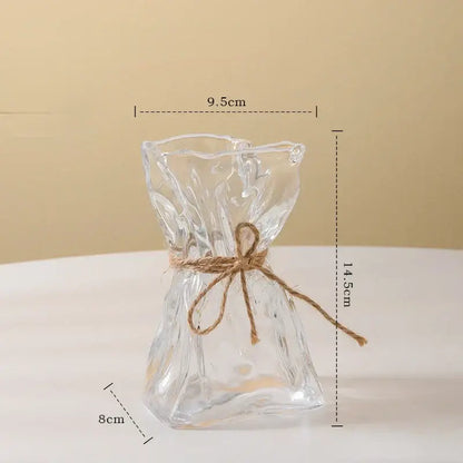 Irregular folded clear glass vase living room flower ornament