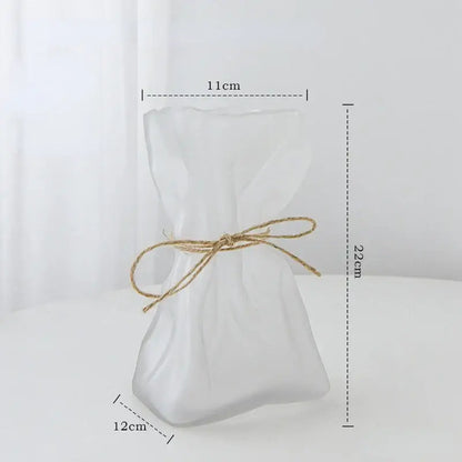 Irregular folded clear glass vase living room flower ornament