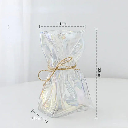 Irregular folded clear glass vase living room flower ornament