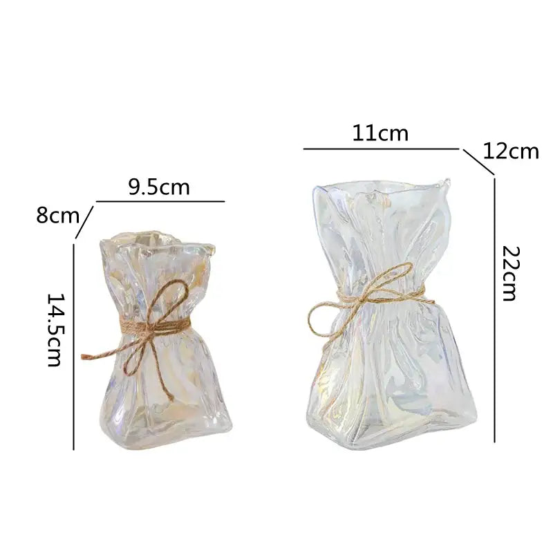 Irregular folded clear glass vase living room flower ornament