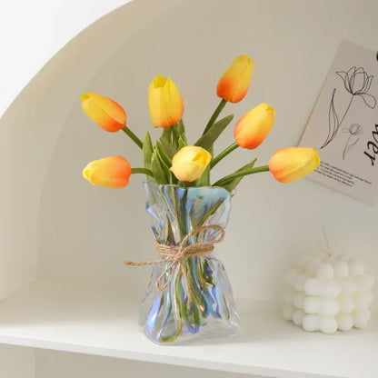 Irregular folded clear glass vase living room flower ornament