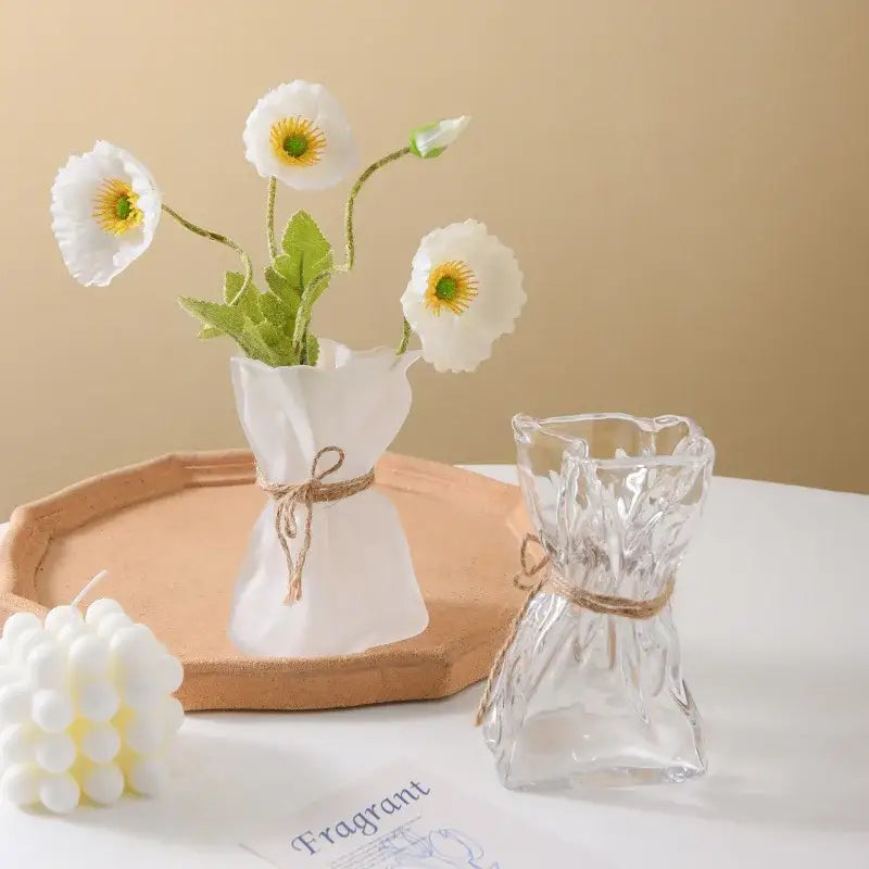 Irregular folded clear glass vase living room flower ornament