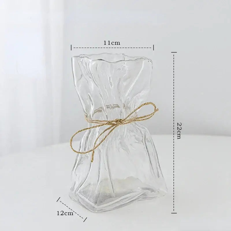 Irregular folded clear glass vase living room flower ornament