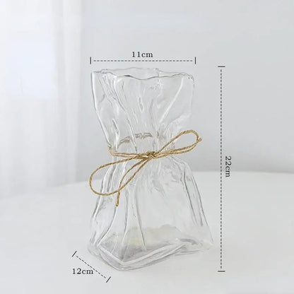 Irregular folded clear glass vase living room flower ornament