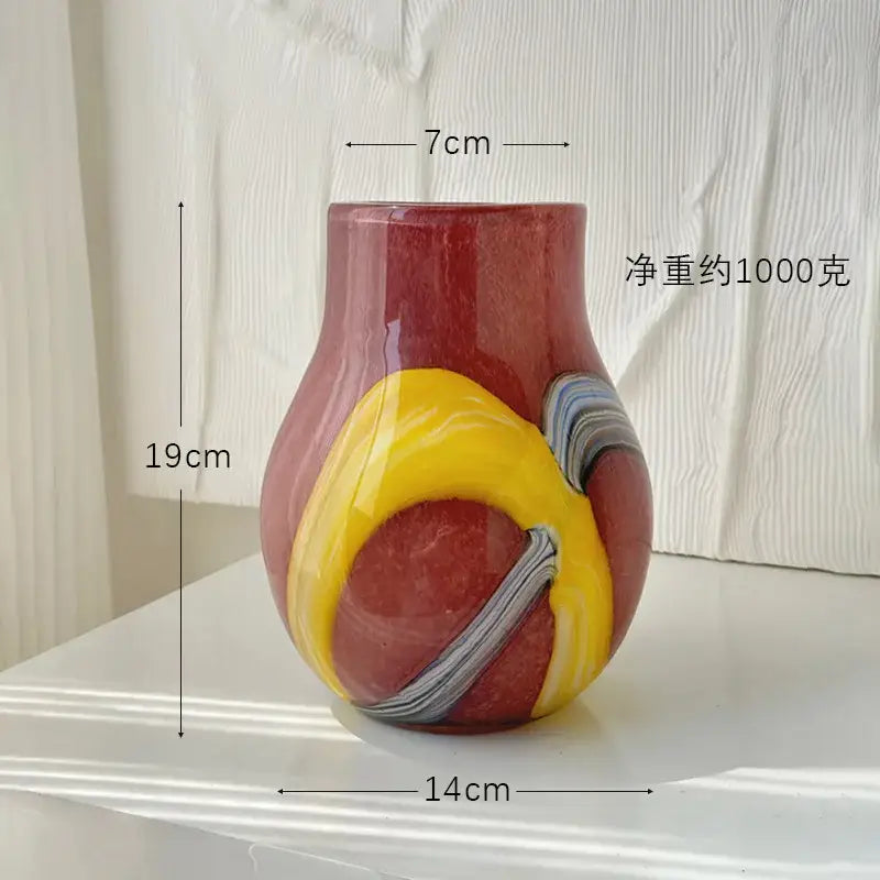Irregular geometric graffiti pink & blue glass vase living room decor