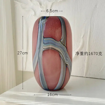 Irregular geometric graffiti pink & blue glass vase living room decor