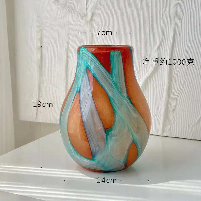 Irregular geometric graffiti pink & blue glass vase living room decor