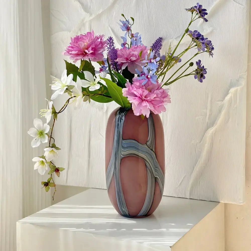 Irregular geometric graffiti pink & blue glass vase living room decor