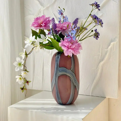 Irregular geometric graffiti pink & blue glass vase living room decor