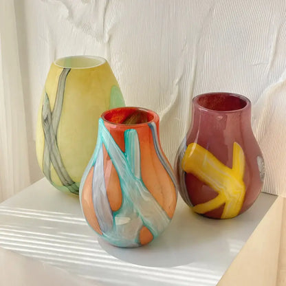 Irregular geometric graffiti pink & blue glass vase living room decor