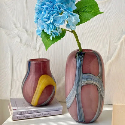 Irregular geometric graffiti pink & blue glass vase living room decor