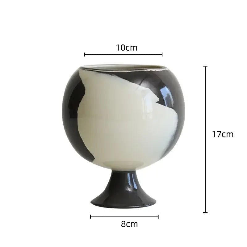 Irregular grain black & white spherical vase living room decor
