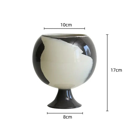 Irregular grain black & white spherical vase living room decor