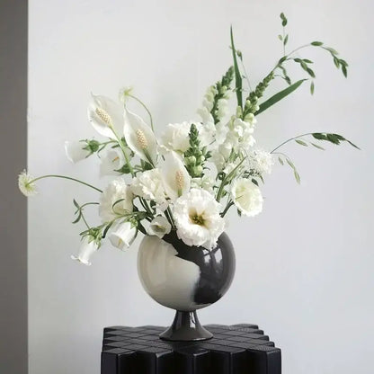 Irregular grain black & white spherical vase living room decor
