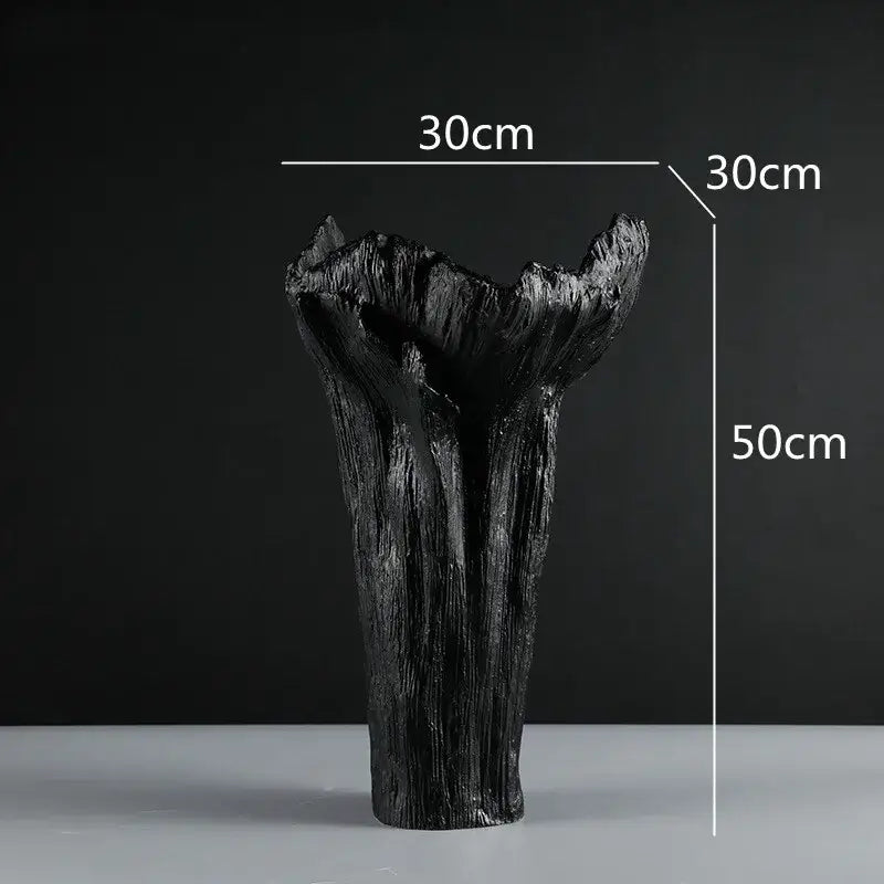 Irregular resin vase black & white textured tree trunk living room decor