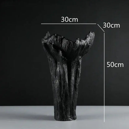 Irregular resin vase black & white textured tree trunk living room decor