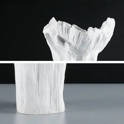 Irregular resin vase black & white textured tree trunk living room decor