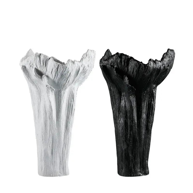 Irregular resin vase black & white textured tree trunk living room decor