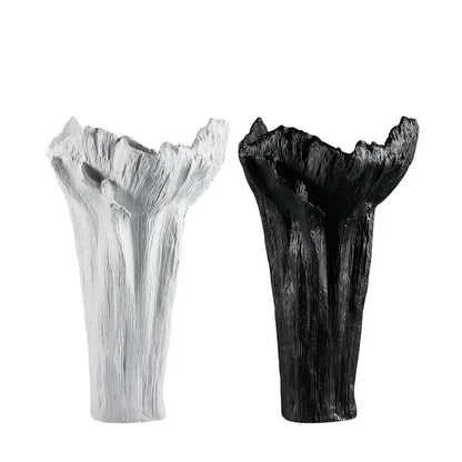 Irregular resin vase black & white textured tree trunk living room decor