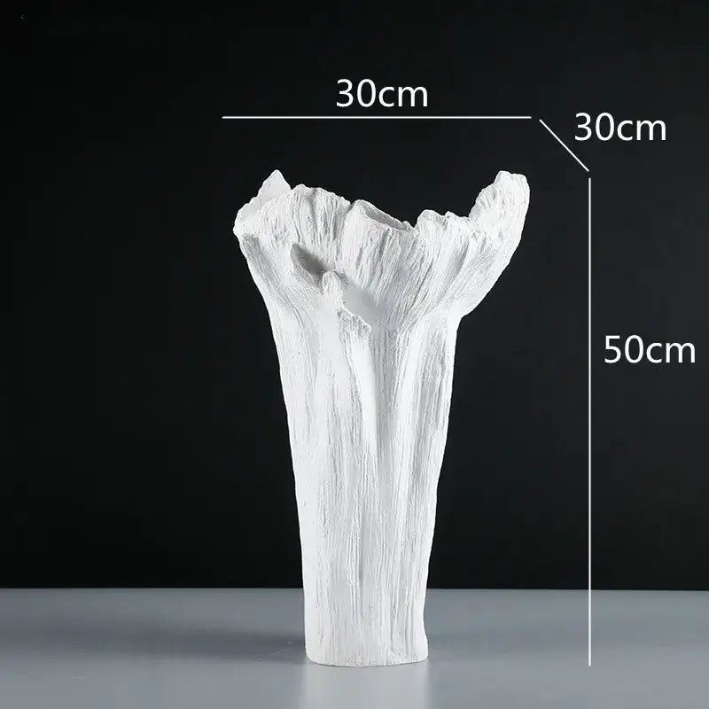 Irregular resin vase black & white textured tree trunk living room decor