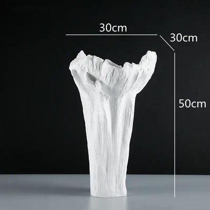 Irregular resin vase black & white textured tree trunk living room decor