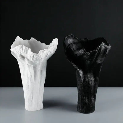 Irregular resin vase black & white textured tree trunk living room decor