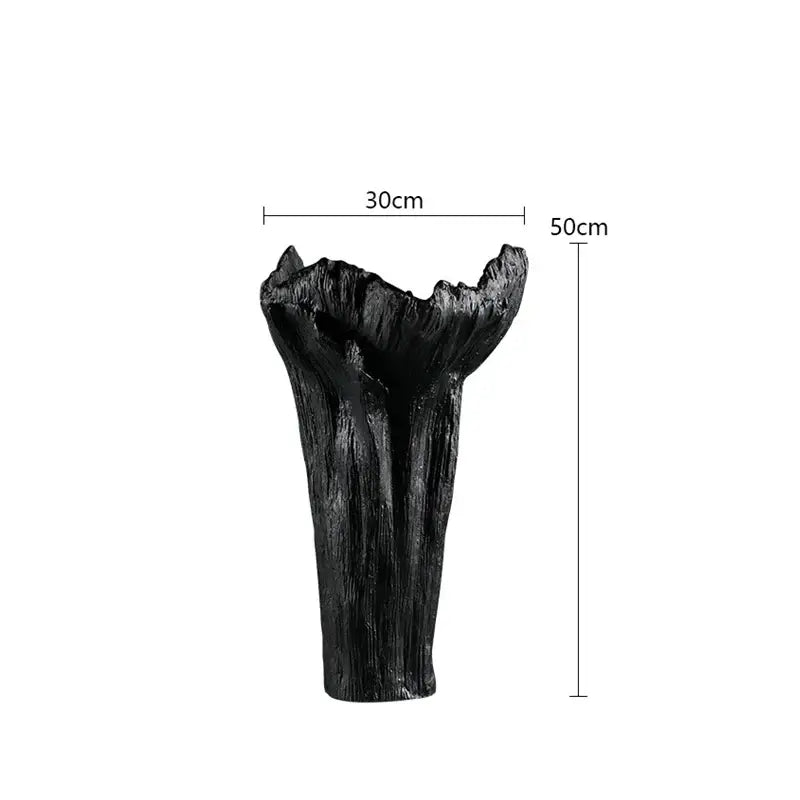 Irregular resin vase black & white textured tree trunk living room decor