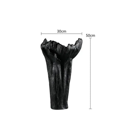 Irregular resin vase black & white textured tree trunk living room decor