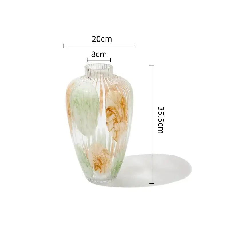 Irregular ribbed green & brown clear glass vase living room decor
