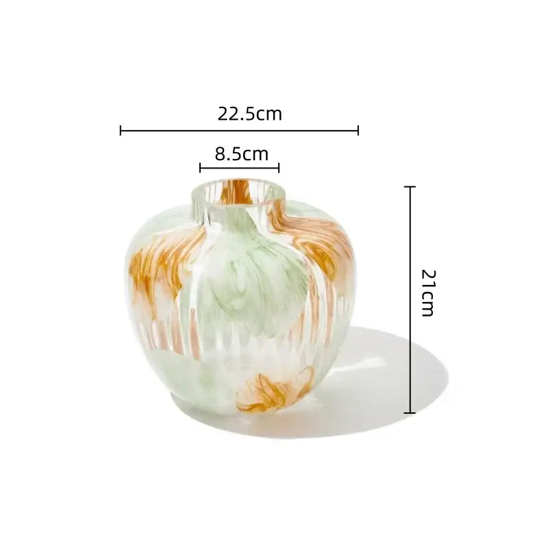 Irregular ribbed green & brown clear glass vase living room decor