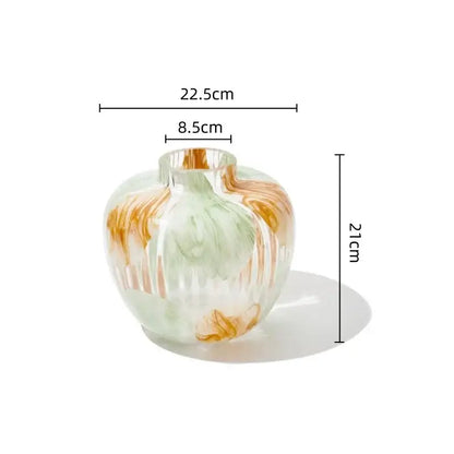 Irregular ribbed green & brown clear glass vase living room decor